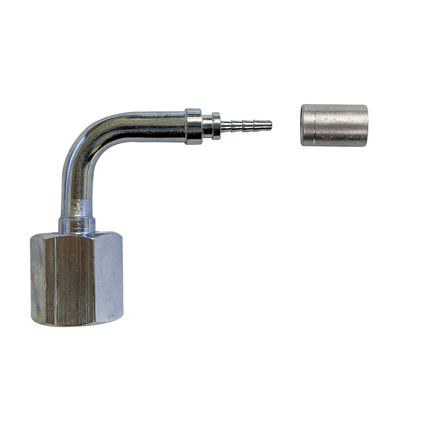 42112-90-10 — 90° crimp fitting with hex nut (10 pcs)