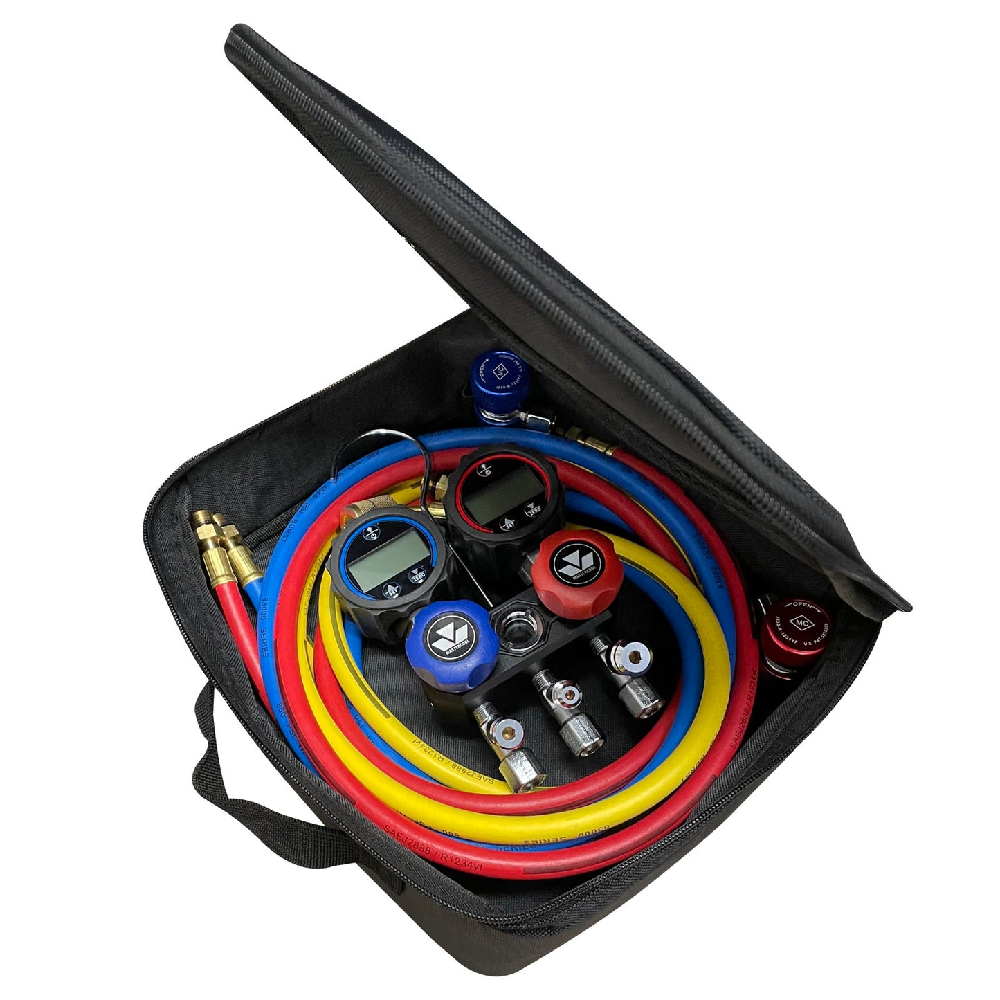 Mastercool 82172 — Black Series Mini-Fold R1234yf Compact 2-Way Manifold with Hoses