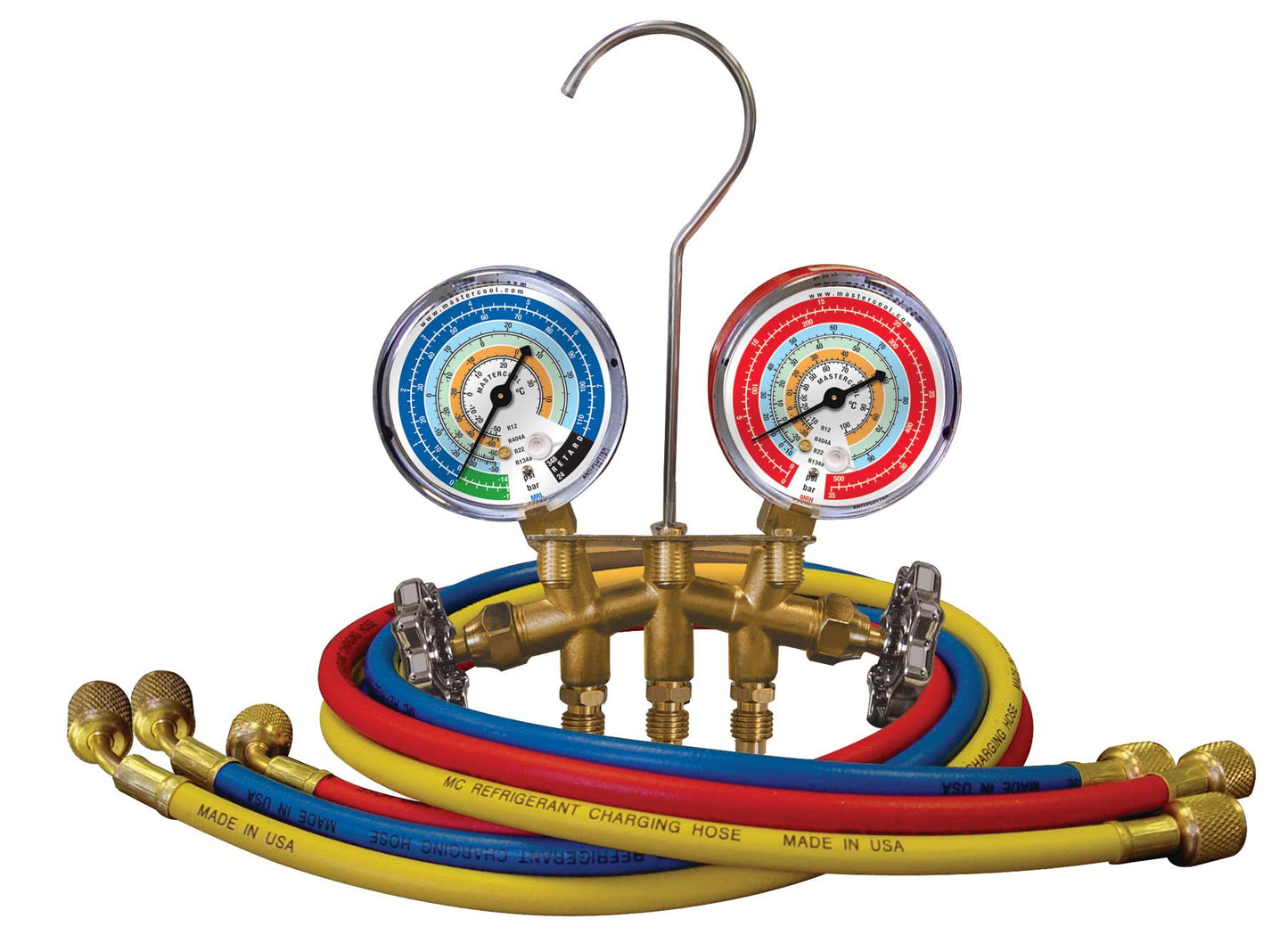 Mastercool 2-Way R134a Manifold with 3 x 150cm hoses