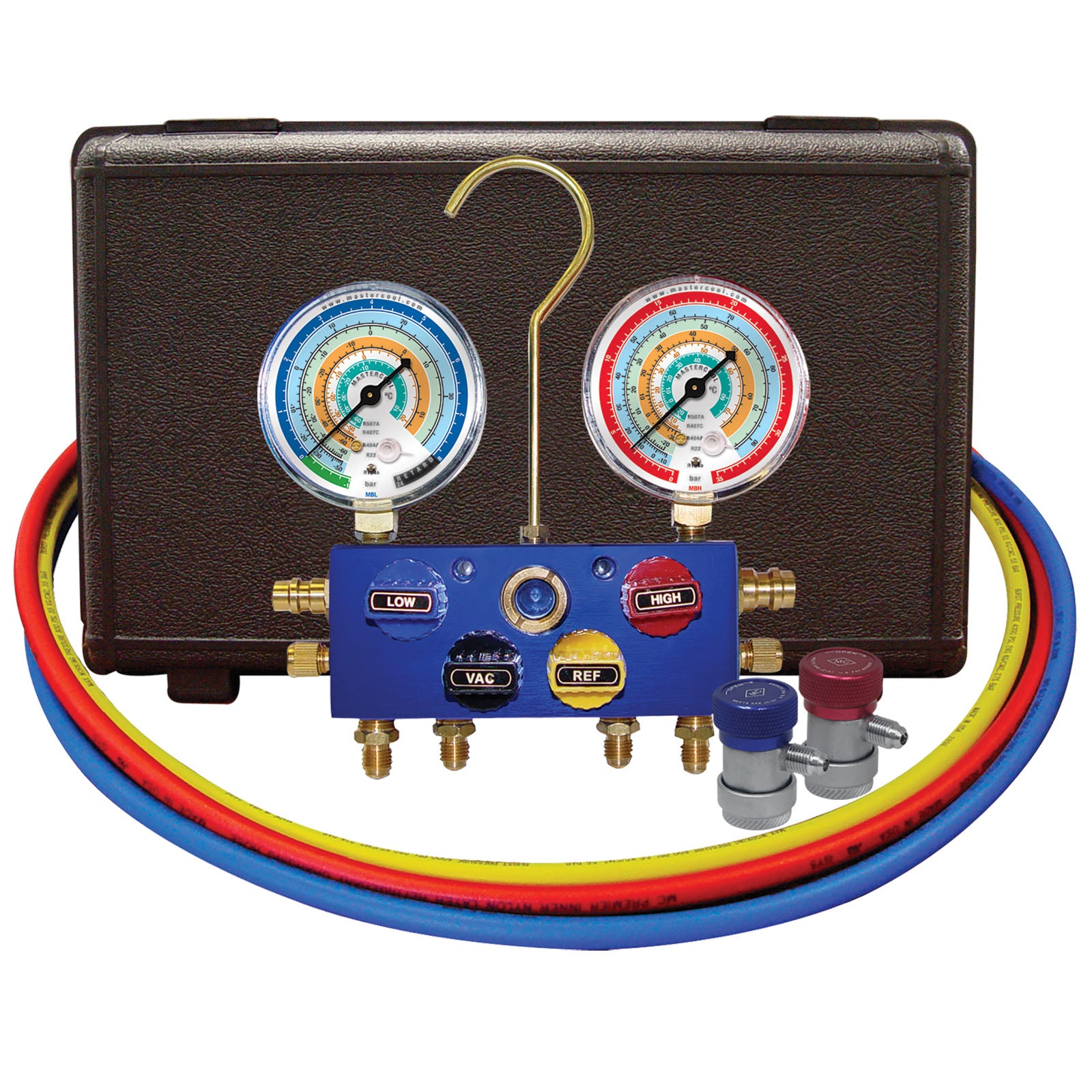 Mastercool 86996-MRB — 4W autom.Manifold 80mm, 3+1/244cm hs, couplers - MastercoolTools.com 