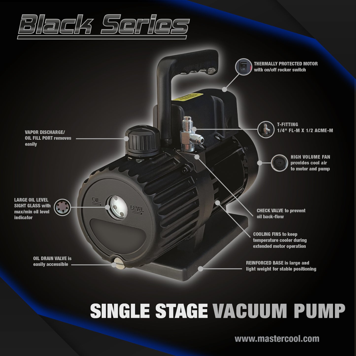 Mastercool Vacuum Pump Air Conditioning 42 litre per Min Single Stage 1.5 CFM