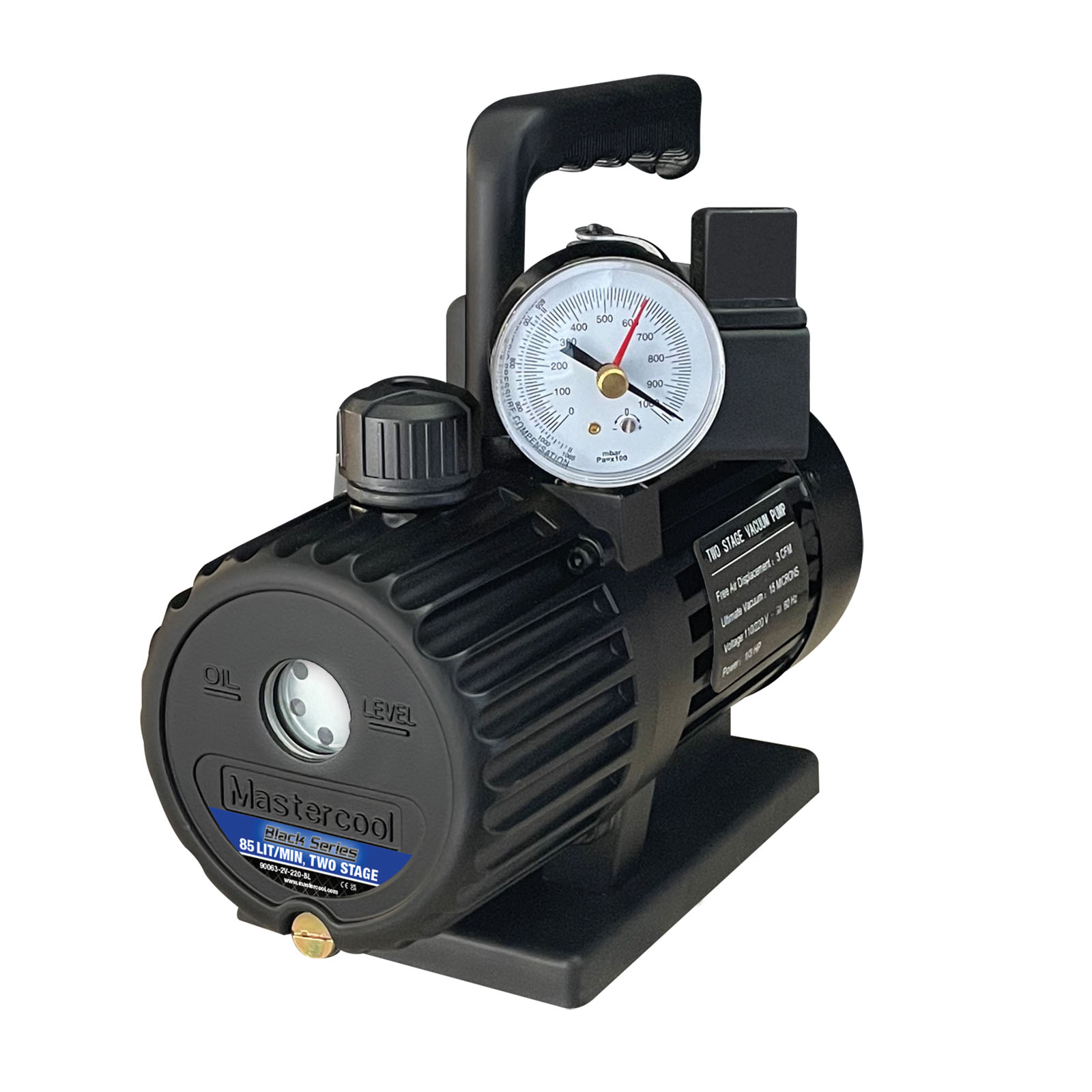 Mastercool 90063-2V-220SVBL Black Series 2-Stage Vacuum Pump 70 lit/min with Solenoid Valve
