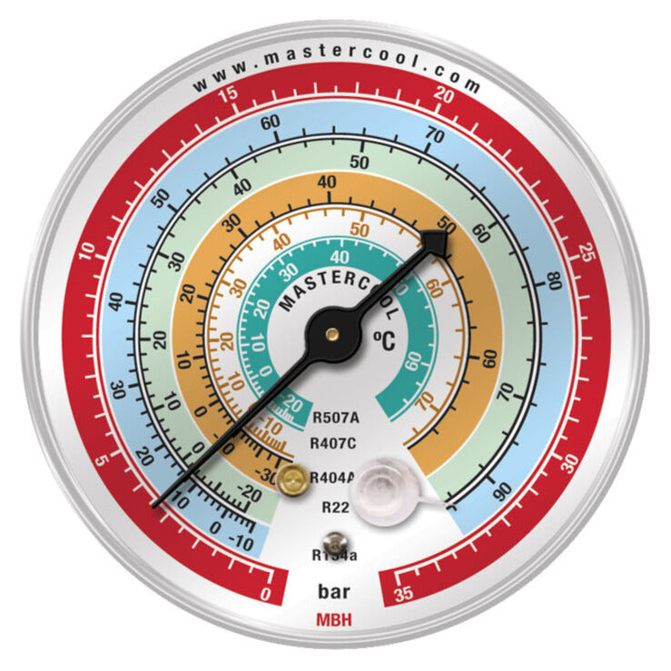 Mastercool MBH — Gauge 80mm, HP, Bar/°C, R22-134a-404/7-507