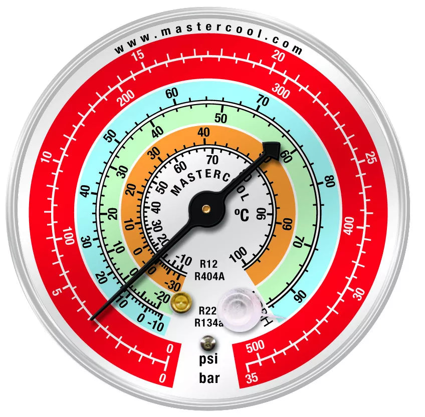 Mastercool MRBH Replacement Gauge 80mm, HP, Psi/Bar/C, R12, R22, 134a, 404A